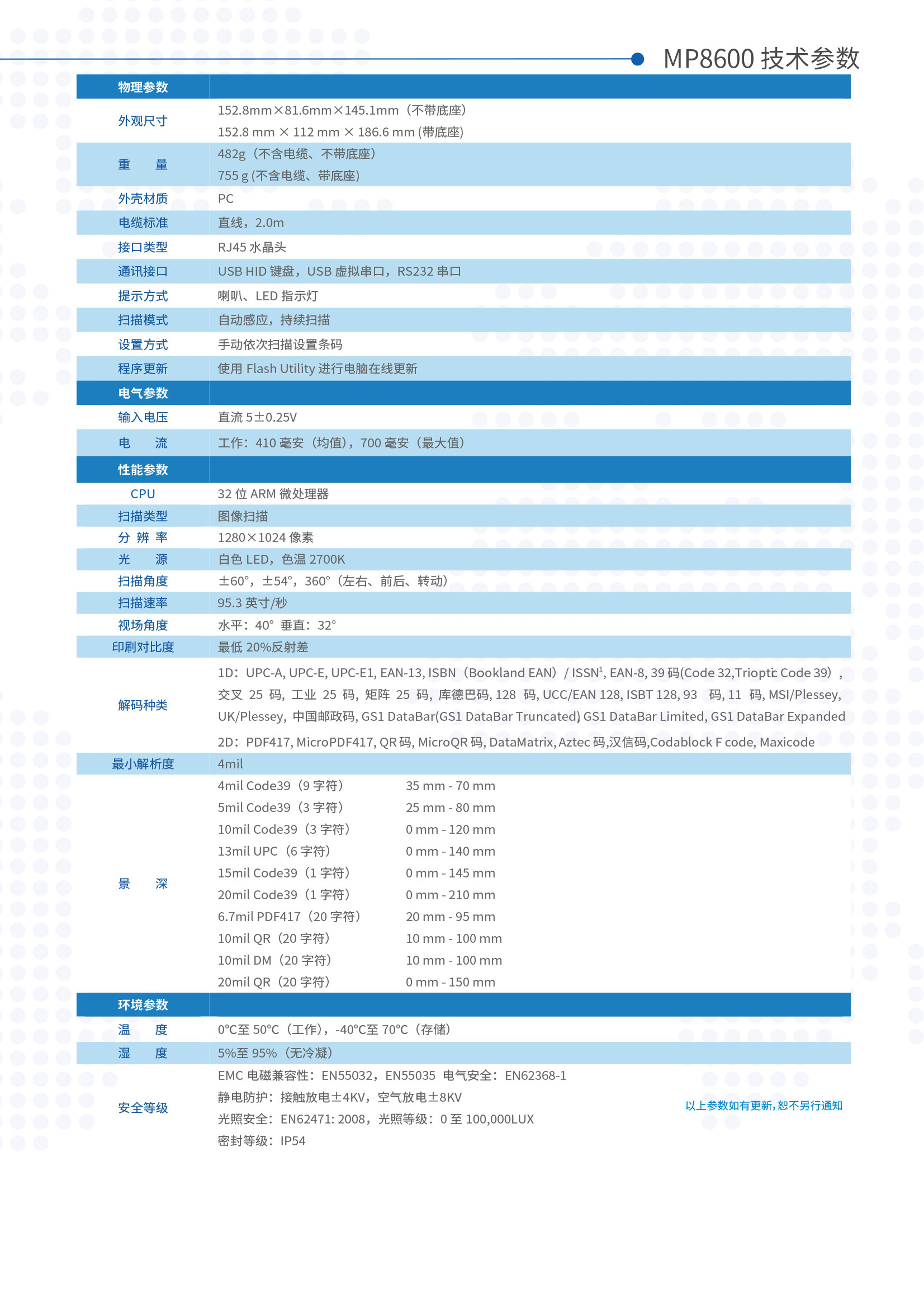 民德MP8600条码扫描器